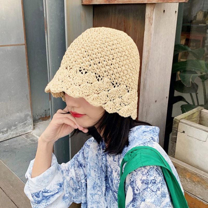[앙상블] 짜임 밀짚 벙거지 모자 여성 여름 밀집 썬캡 이미지/