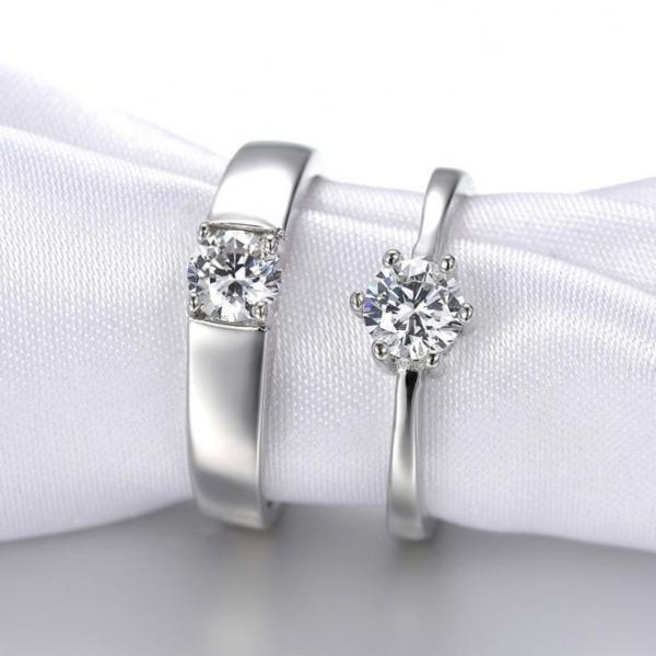 심플 지르코니아큐빅 다이아몬드 쌍 커플 결혼 반지 이미지/