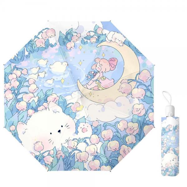 달과 소녀 우산 자동 3단 튼튼한 양우산 자외선차단 이미지/