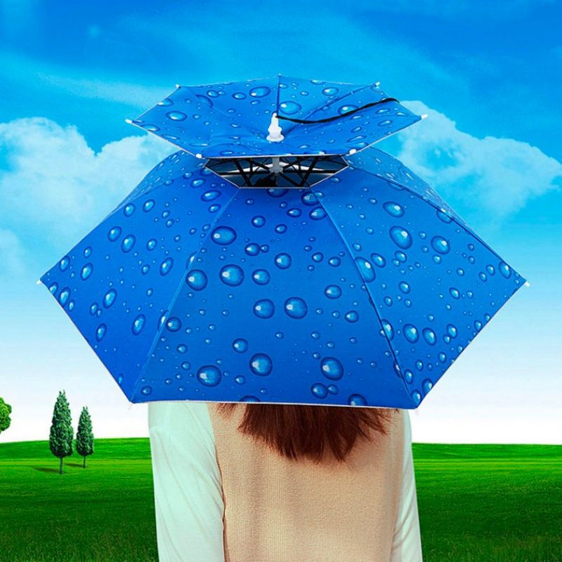 LW 2단 헤드우산 머리쓰는우산 모자우산 햇빛가리개 양산 우산 캠핑 낚시 이미지/
