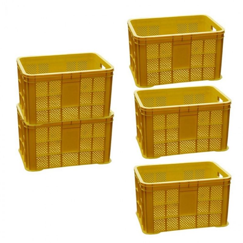 사각 컨테이너 박스 과일 노란 콘티 운반 상자 5개 이미지/