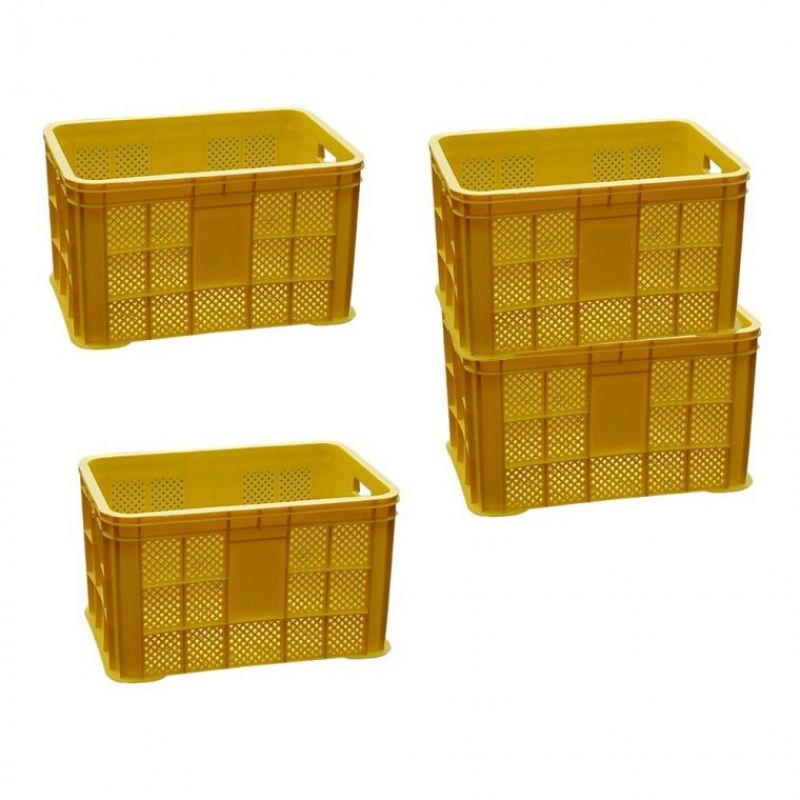 콘티 상자 사각 운반 과일 노란 컨테이너 박스 3개 이미지/