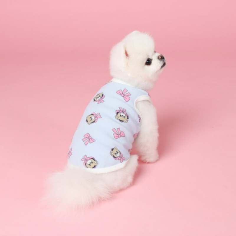 귀여운 강아지 곰돌이 티셔츠 (블루) 민소매 나시 옷 이미지/