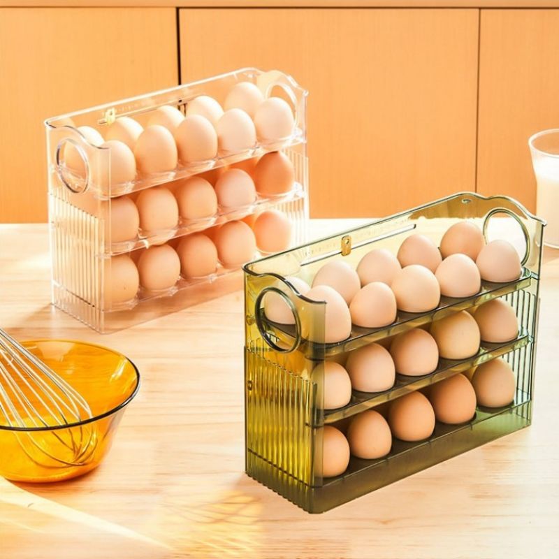 냉장고 수납 자동 폴딩 30구 계란트레이 달걀 보관함 이미지/