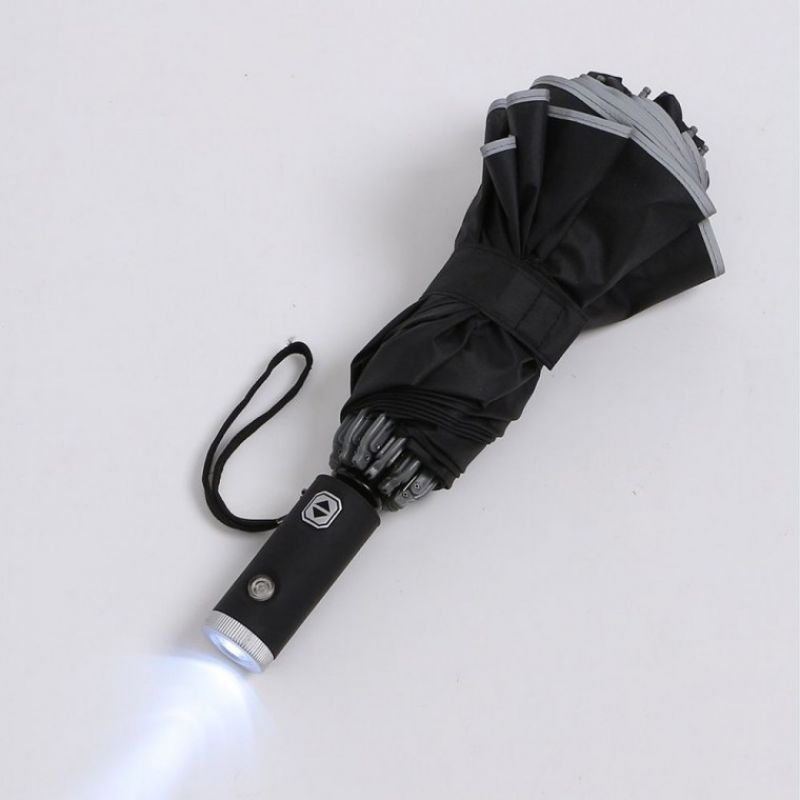 손전등겸용 거꾸로 접는 완전자동 우산 안전우산 블랙 이미지/