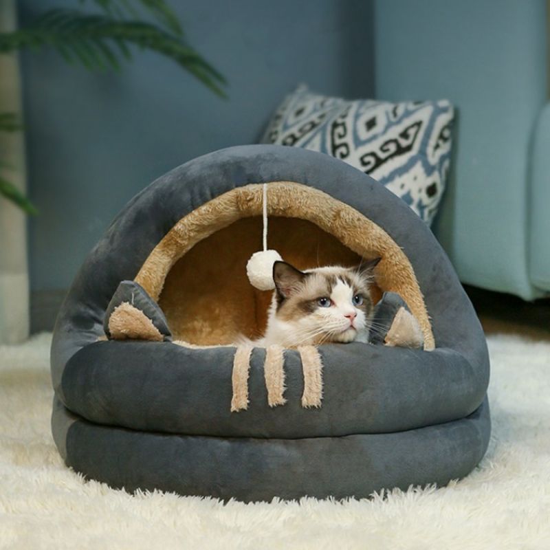러브펫 고양이 쿠션방석 동굴하우스(40cm) (그레이) 이미지/