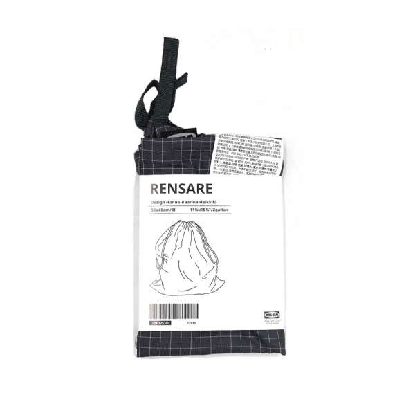 이케아 RENSARE 렌사레 가방 체크 패턴 블랙 30X40cm 이미지/