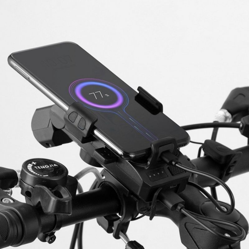 올인원 USB충전 스마트폰 거치 자전거 전조등(블랙) 이미지/