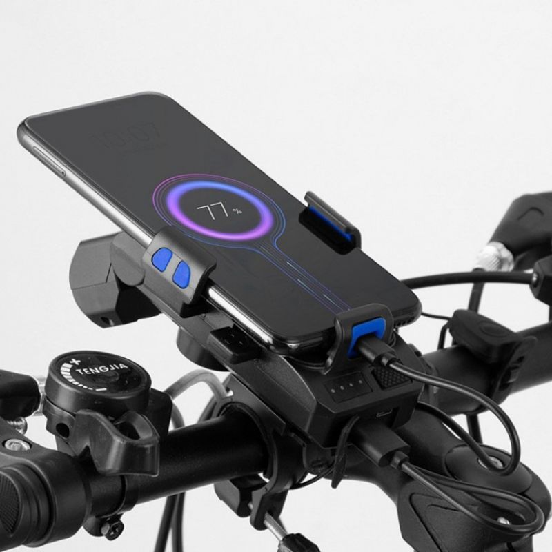 올인원 USB충전 스마트폰 거치 자전거 전조등(블루) 이미지/