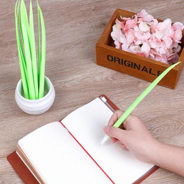 귀여운 만화 실리콘 꽃 펜 + 녹색 잔디 블레이드 볼펜 이미지/