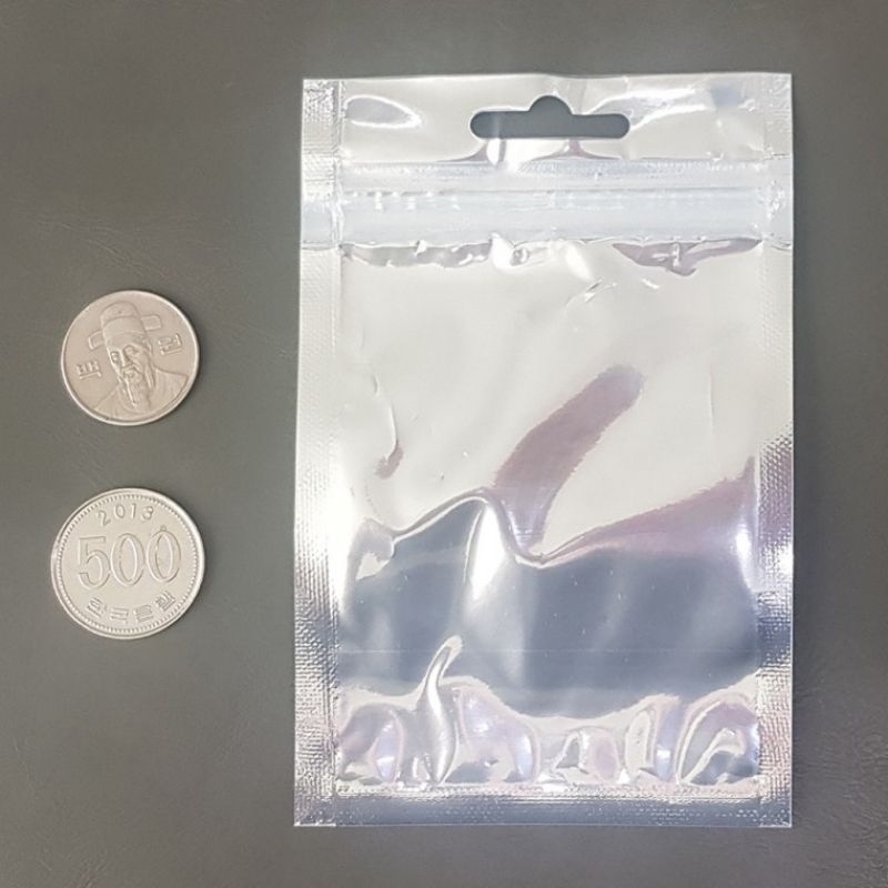 하이셀 미니 은박 지퍼백 비닐 포장지 전면 투명 가로 8.5cm 세로 13cm 100매셋트 이미지/