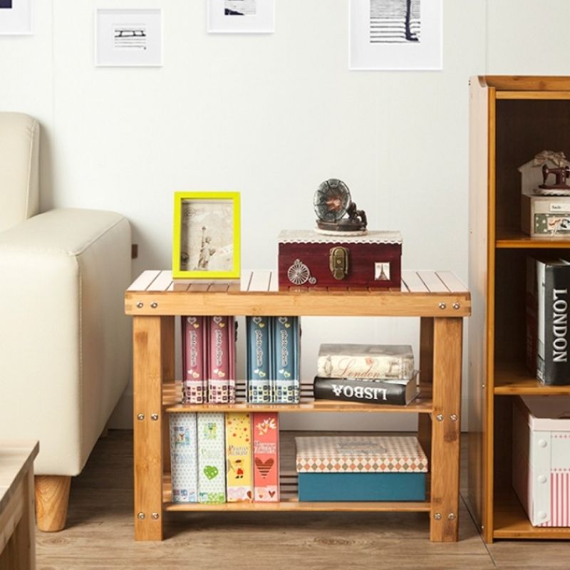 2단 대나무 스툴선반 수납정리 소품정리대 이미지/