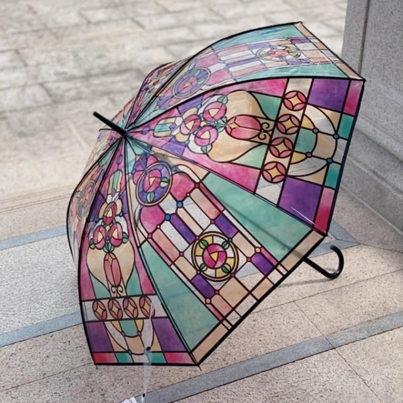 자동 장우산 장마철 튼튼한 투명 스테인글라스 이미지/